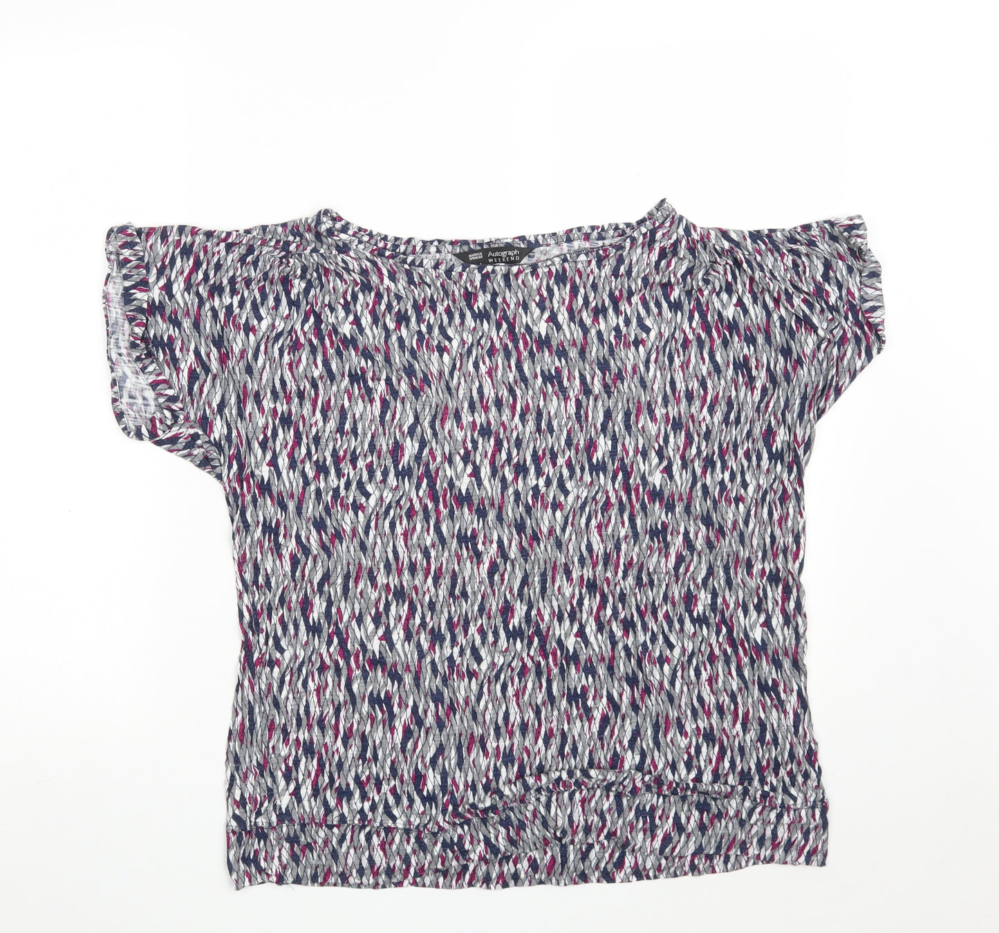 Marks and Spencer Womens Blue Argyle/Diamond Viscose Basic T-Shirt Size 16 Round Neck