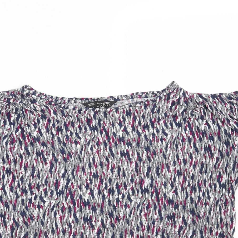 Marks and Spencer Womens Blue Argyle/Diamond Viscose Basic T-Shirt Size 16 Round Neck