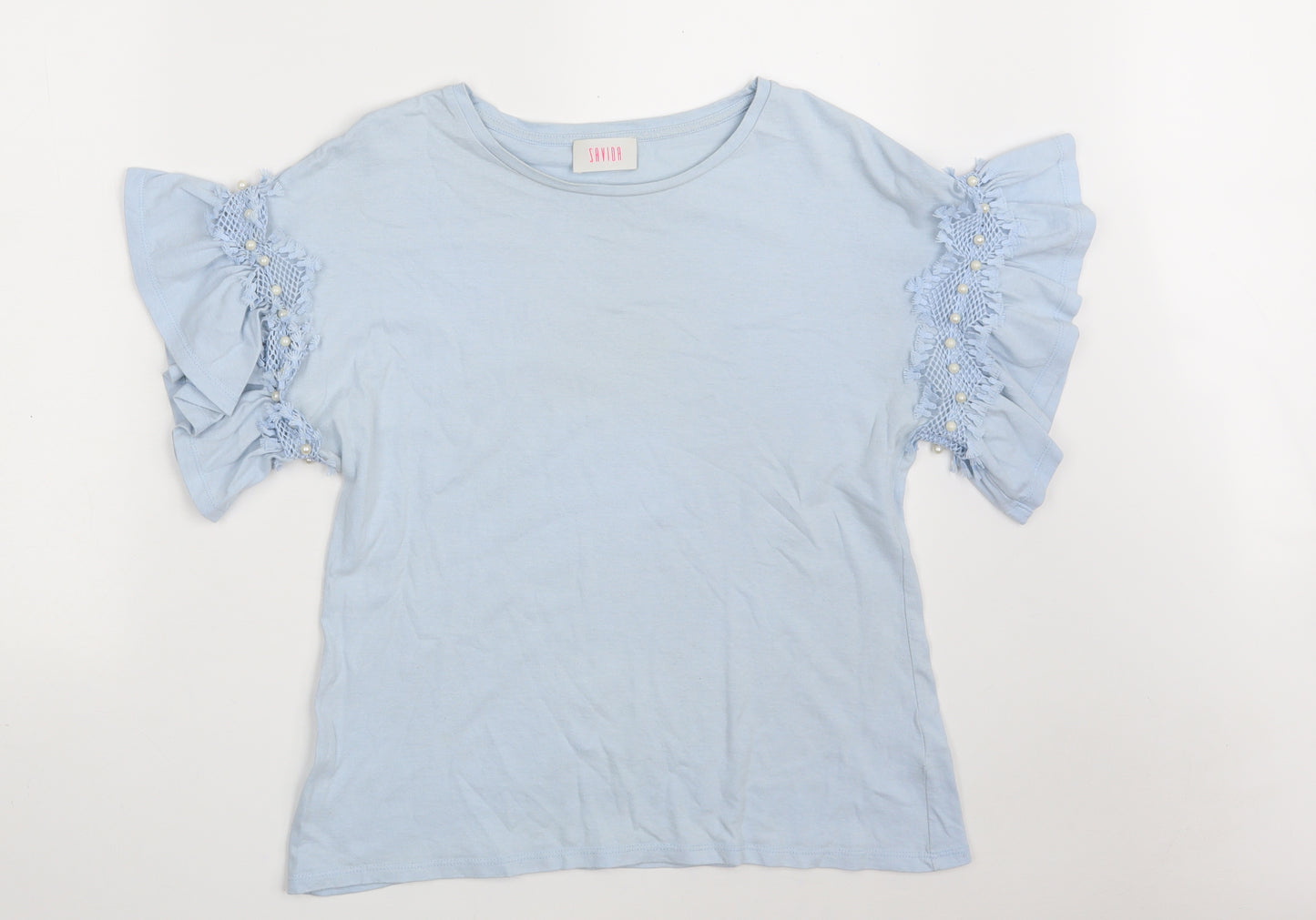 Savida Womens Blue  Cotton Basic T-Shirt Size M Round Neck