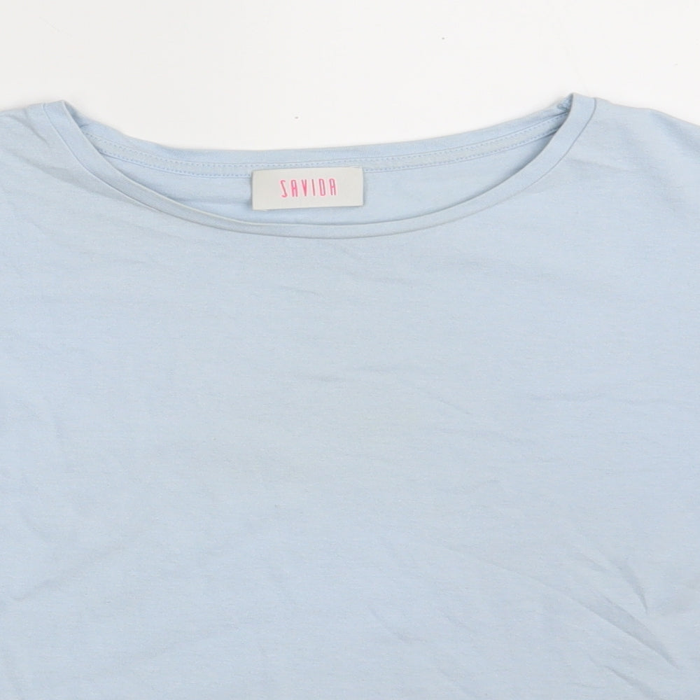Savida Womens Blue  Cotton Basic T-Shirt Size M Round Neck