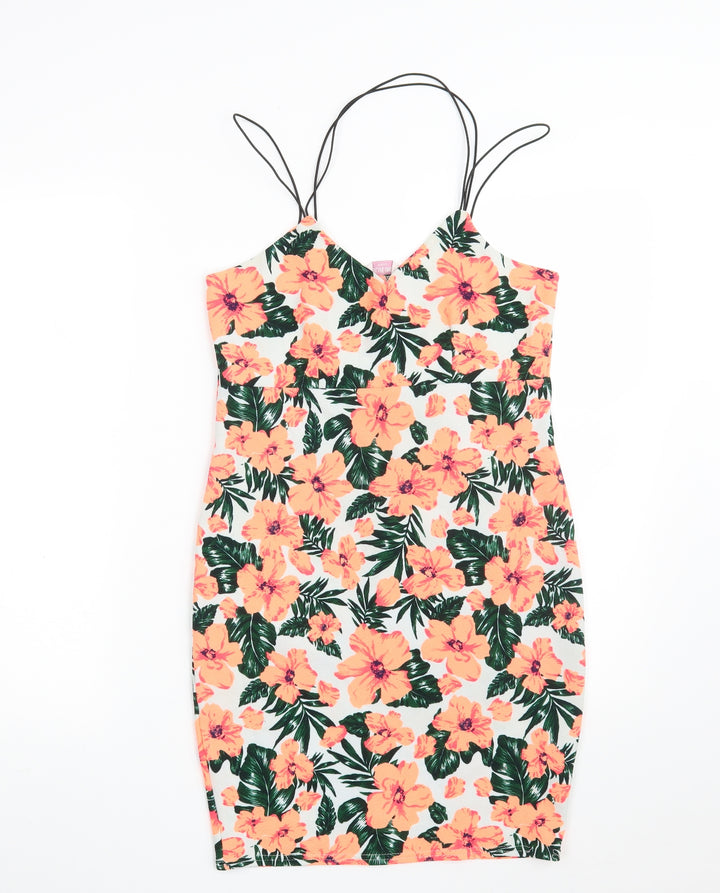 Blue Inc Womens Multicoloured Floral Polyester Bodycon Size 12 V-Neck