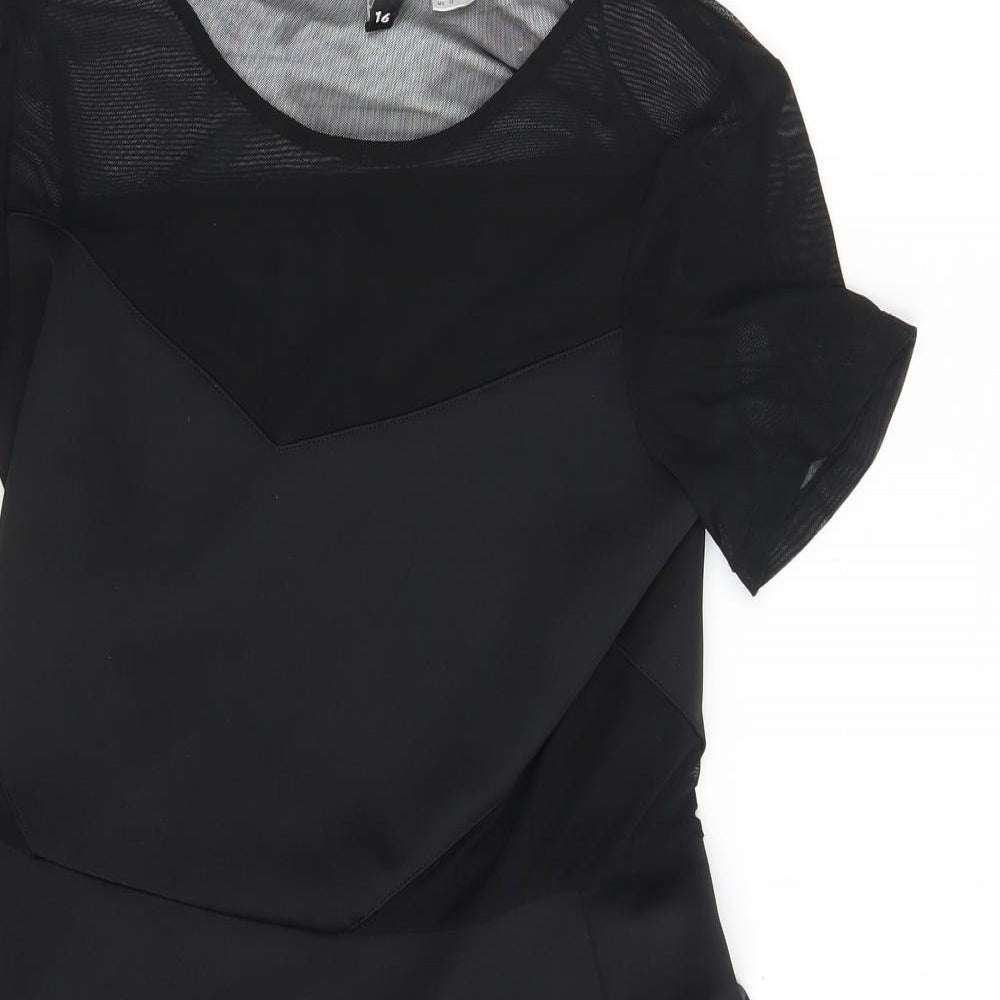 H&M Womens Black  Polyester A-Line  Size 14  Round Neck