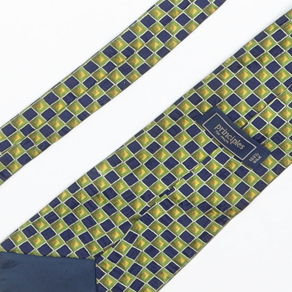 Principles Mens Blue Geometric 100% Silk Pointed Tie One Size