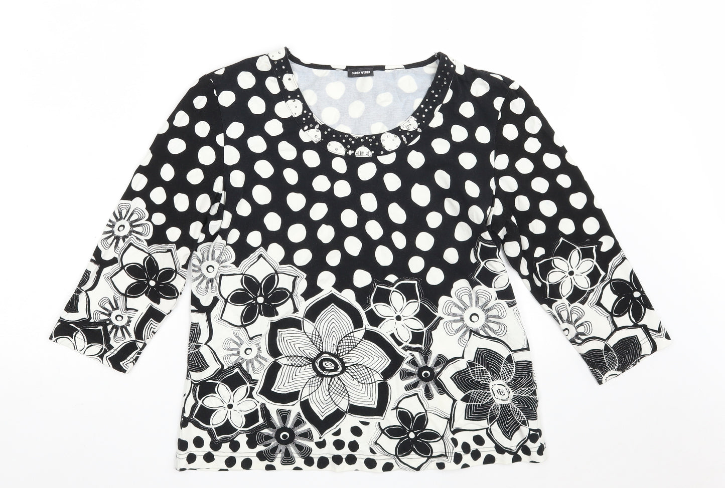 Gerry Weber Womens Black Floral Viscose Basic T-Shirt Size 16 Round Neck
