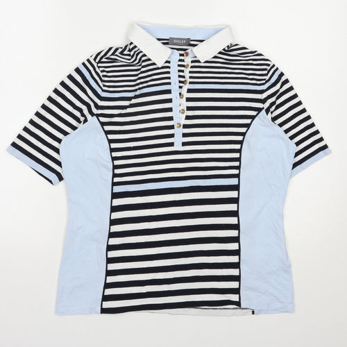 Basler Womens Blue Striped Cotton Jersey T-Shirt Size 14 Henley