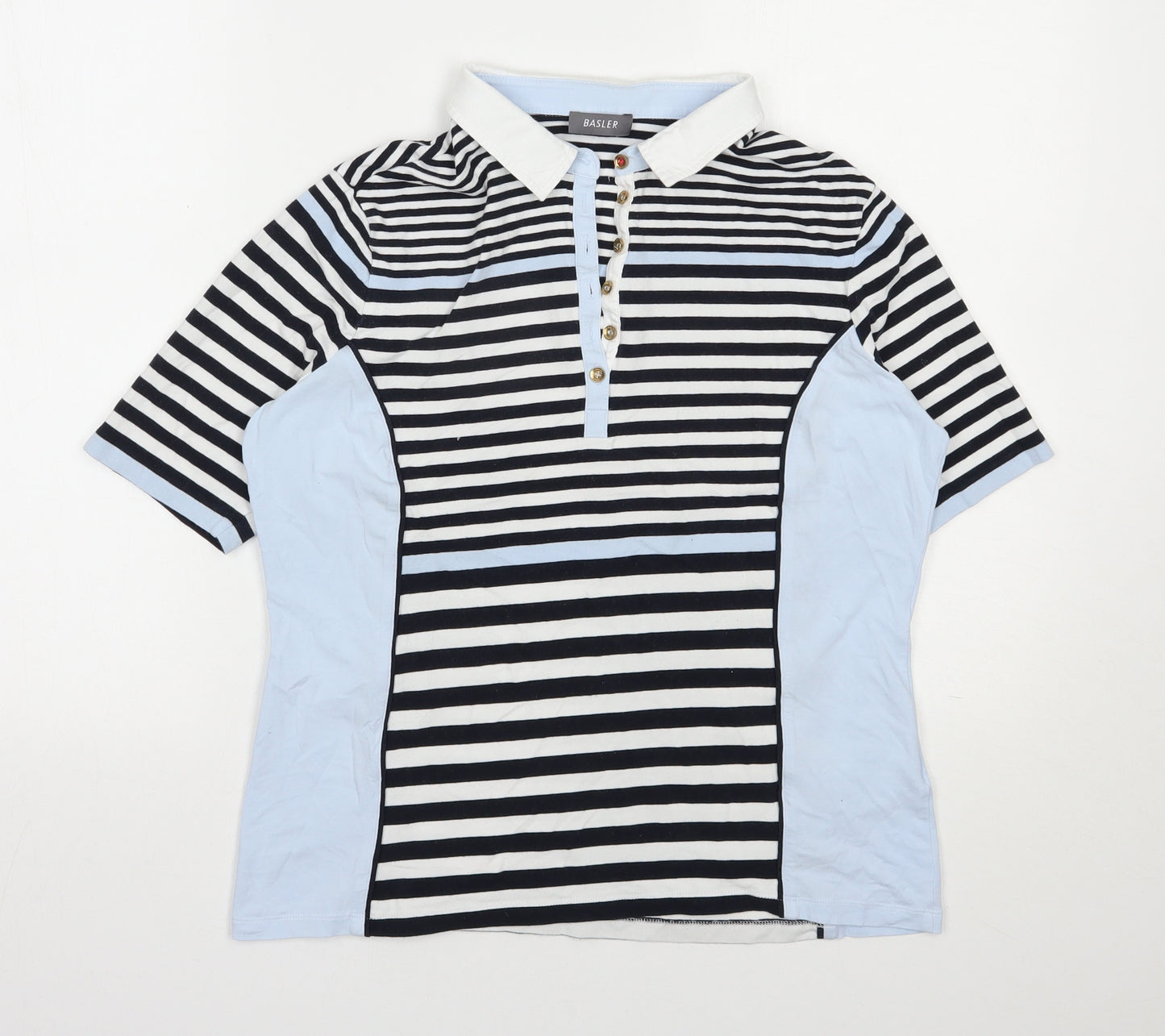 Basler Womens Blue Striped Cotton Jersey T-Shirt Size 14 Henley