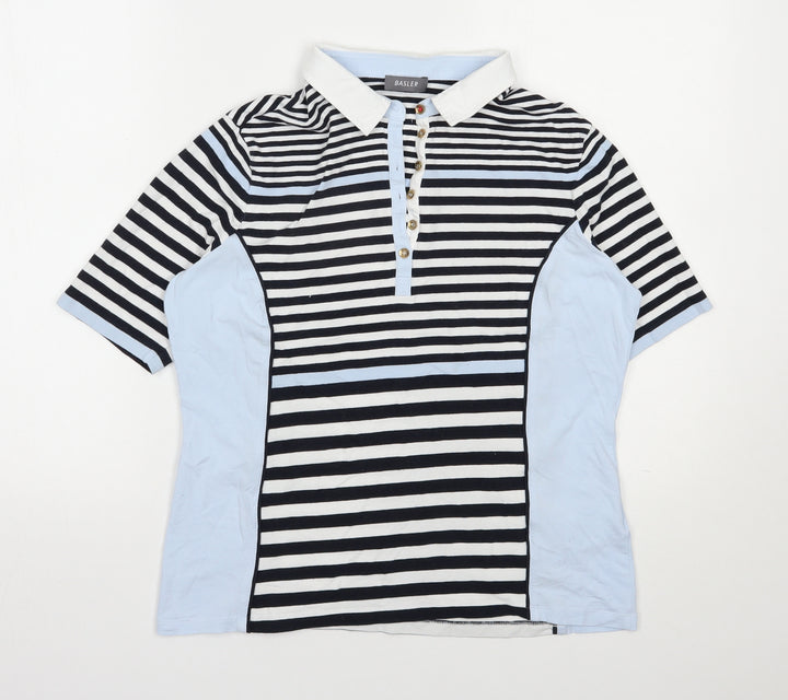 Basler Womens Blue Striped Cotton Jersey T-Shirt Size 14 Henley