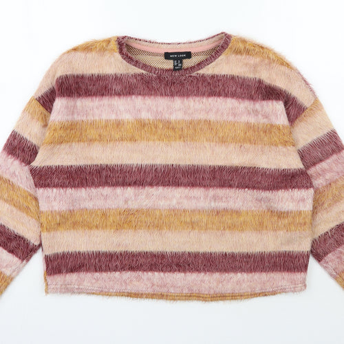 New Look Womens Multicoloured Round Neck Striped Acrylic Pullover Jumper Size M