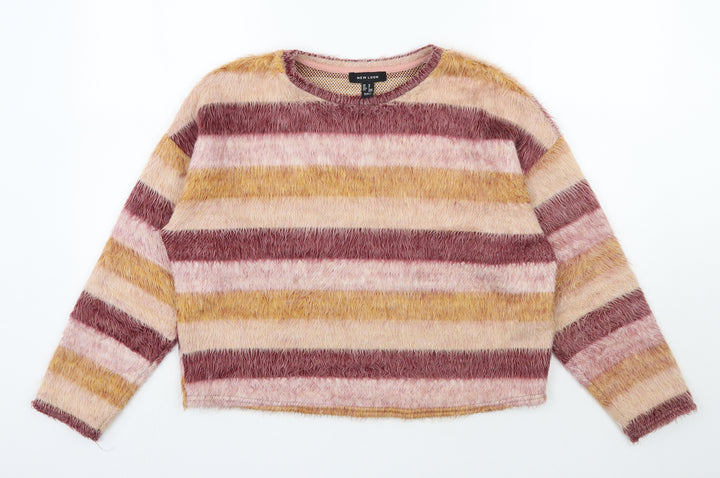 New Look Womens Multicoloured Round Neck Striped Acrylic Pullover Jumper Size M