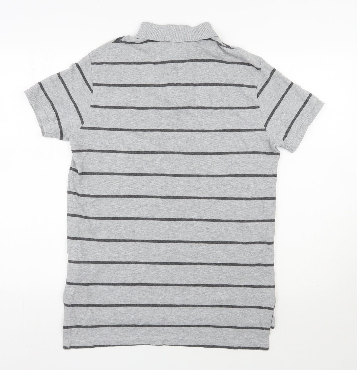 Polo Ralph Lauren Mens Grey Striped 100% Cotton  Polo Size M Collared Pullover