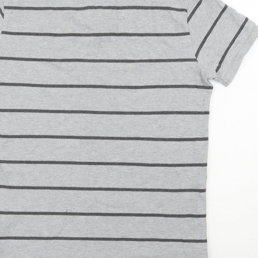 Polo Ralph Lauren Mens Grey Striped 100% Cotton  Polo Size M Collared Pullover