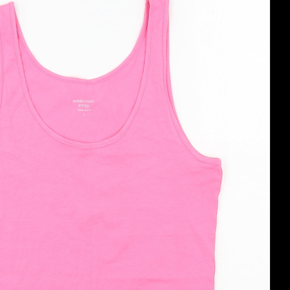 Dunnes Stores Womens Pink  Cotton Basic Tank Size L Scoop Neck