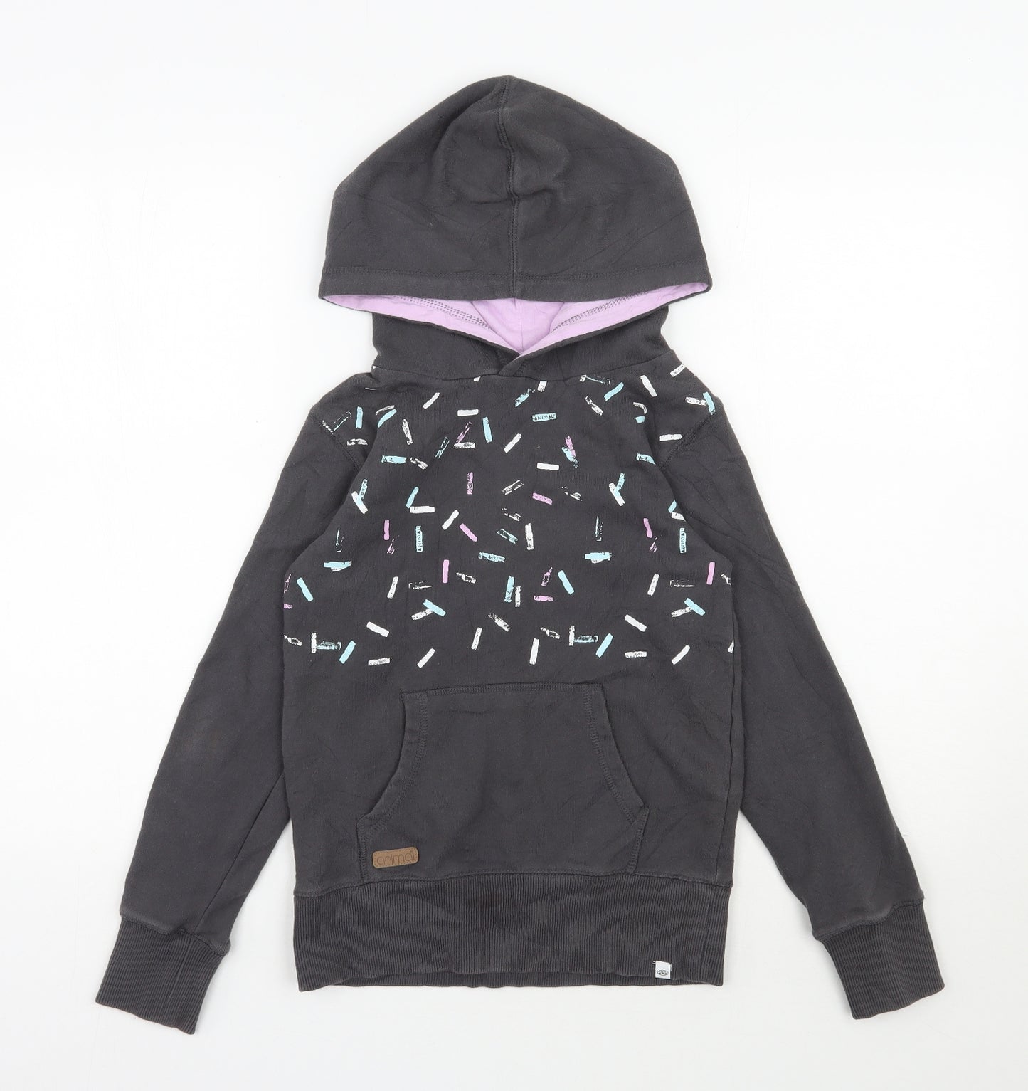 Animal Girls Grey  Cotton Pullover Hoodie Size 9-10 Years  Pullover