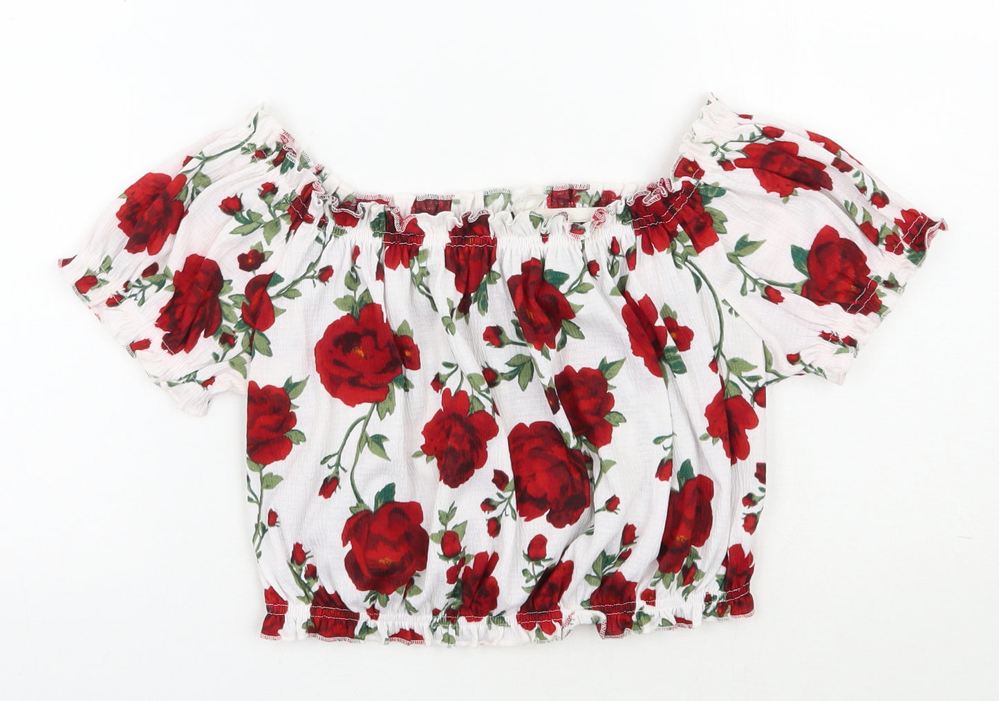 H&M Womens Multicoloured Floral Polyester Cropped Blouse Size M Square Neck