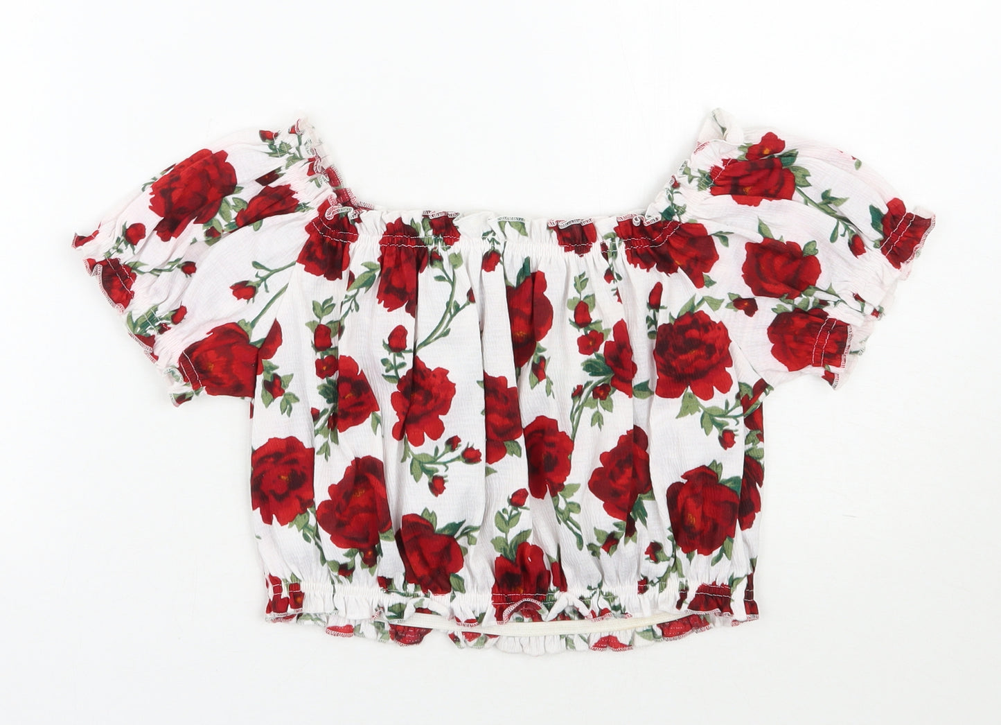 H&M Womens Multicoloured Floral Polyester Cropped Blouse Size M Square Neck