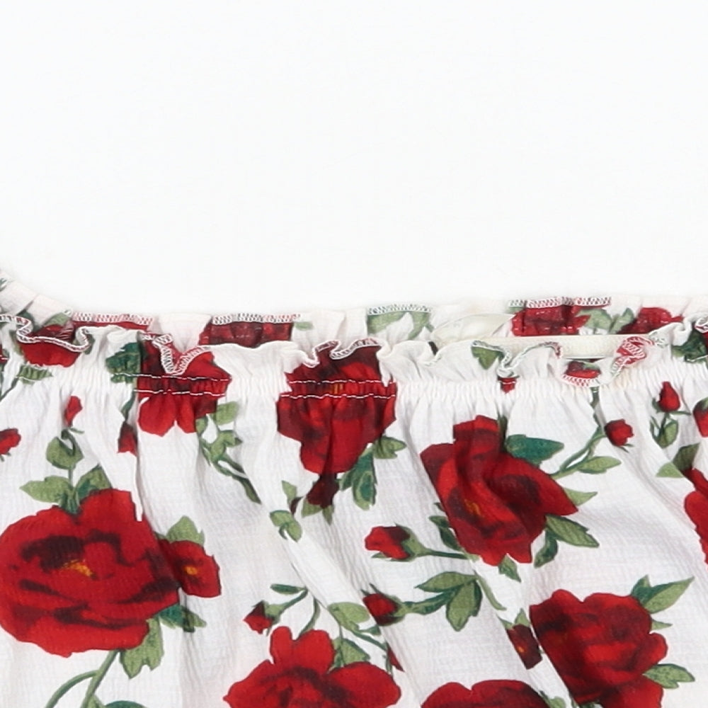 H&M Womens Multicoloured Floral Polyester Cropped Blouse Size M Square Neck