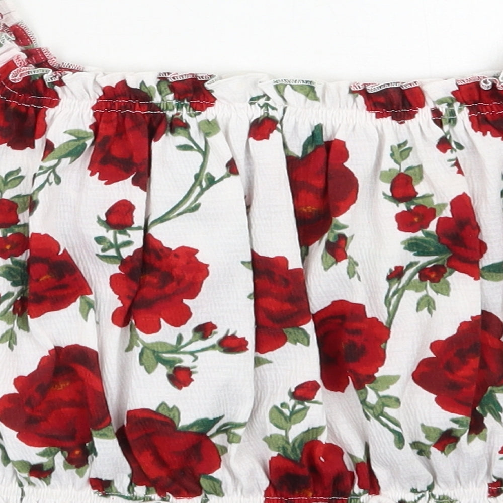 H&M Womens Multicoloured Floral Polyester Cropped Blouse Size M Square Neck