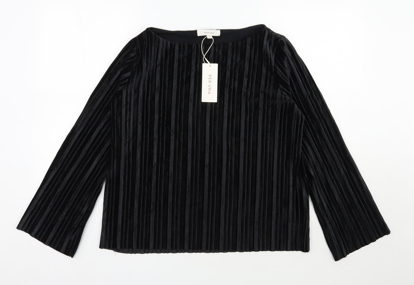 Per Una Womens Black  Polyester Basic Blouse Size 12 Boat Neck