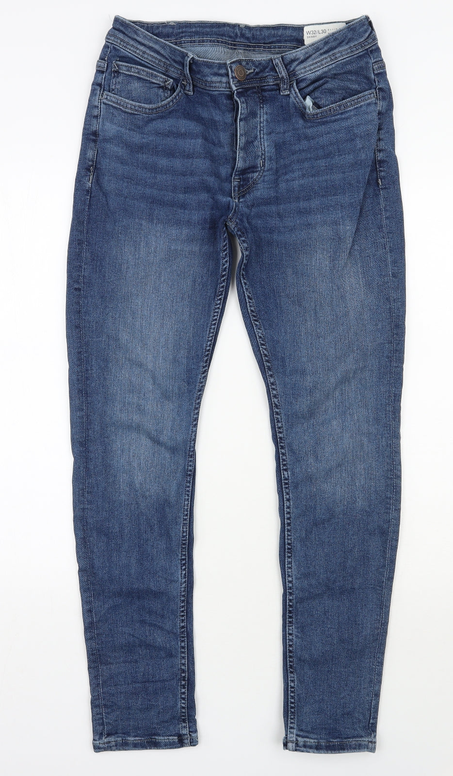 Denim & Co. Mens Blue  Cotton Skinny Jeans Size 32 in L30 in Regular Button