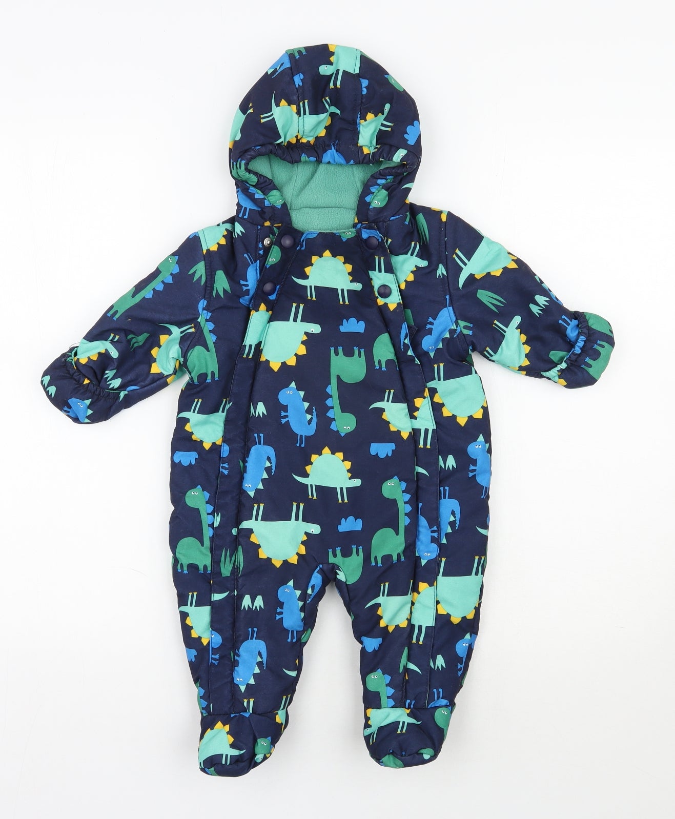Marks and Spencer Boys Blue    Snowsuit Size 3-6 Months   Zip - Dinosaur print