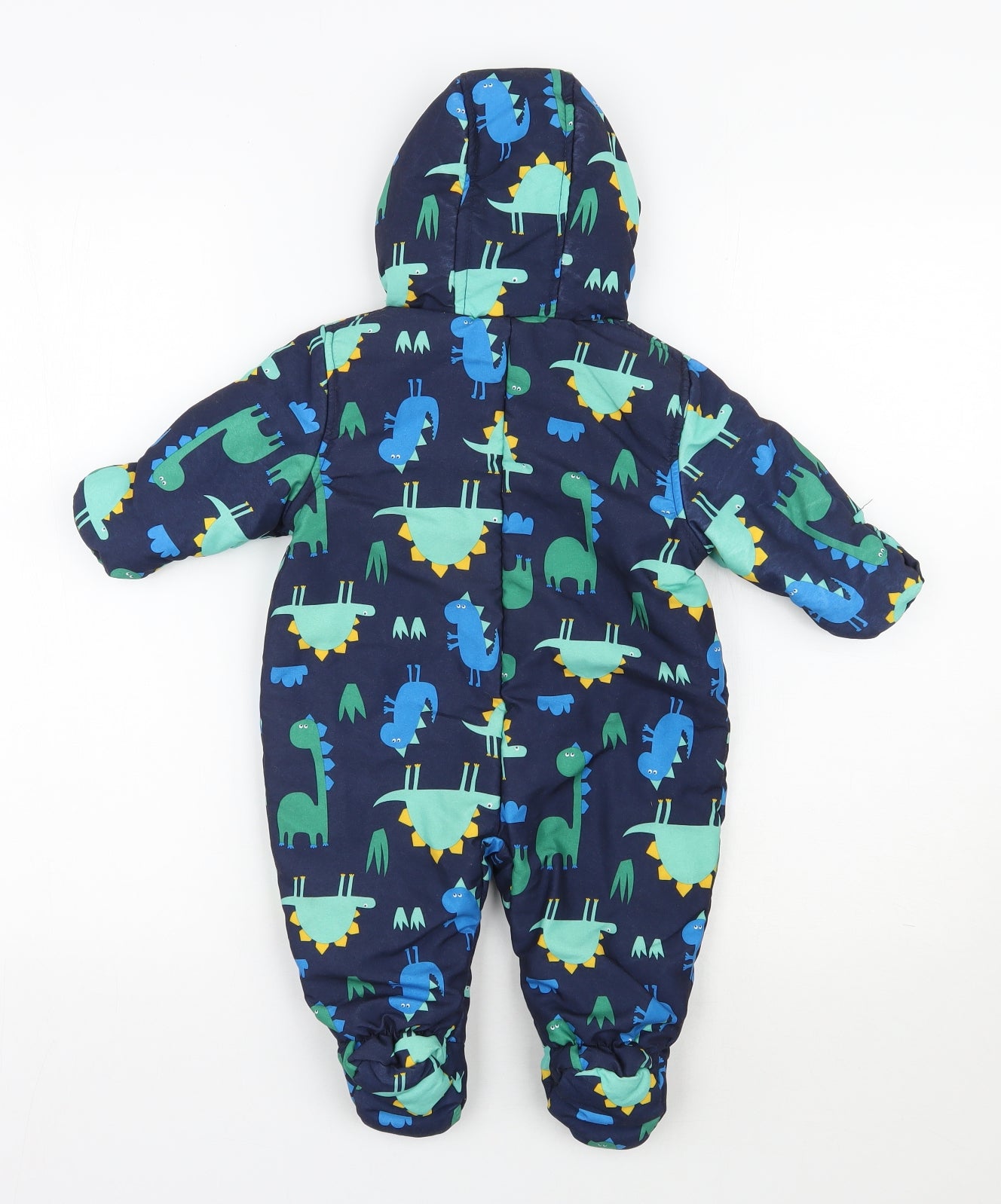 Marks and Spencer Boys Blue    Snowsuit Size 3-6 Months   Zip - Dinosaur print