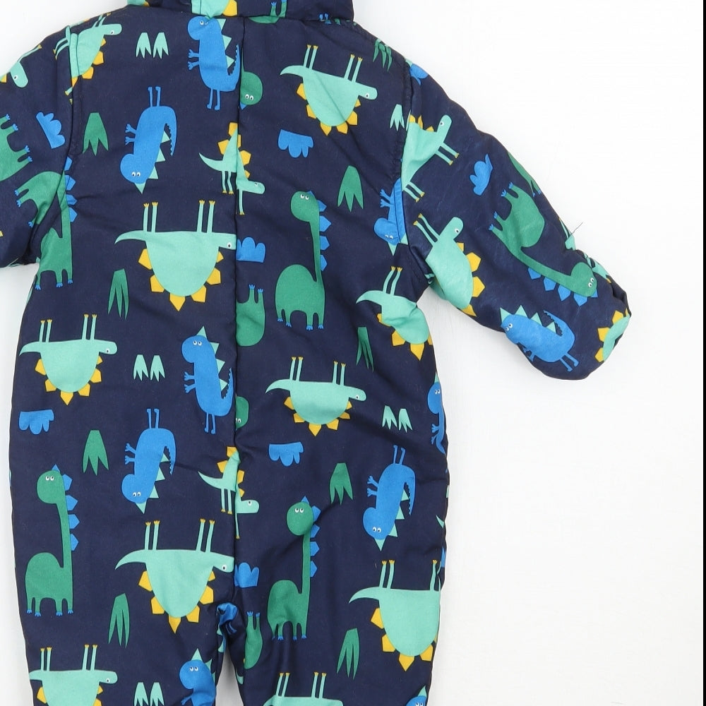 Marks and Spencer Boys Blue    Snowsuit Size 3-6 Months   Zip - Dinosaur print