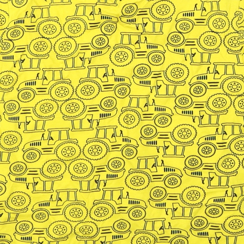 Jeff&Co Boys Yellow Geometric Cotton Basic T-Shirt Size 5-6 Years Round Neck Pullover - Tractor print