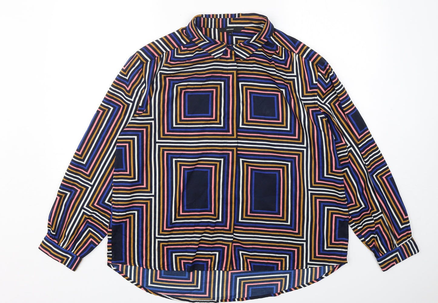 VERO MODA Womens Multicoloured Geometric Polyester Basic Button-Up Size XL Collared