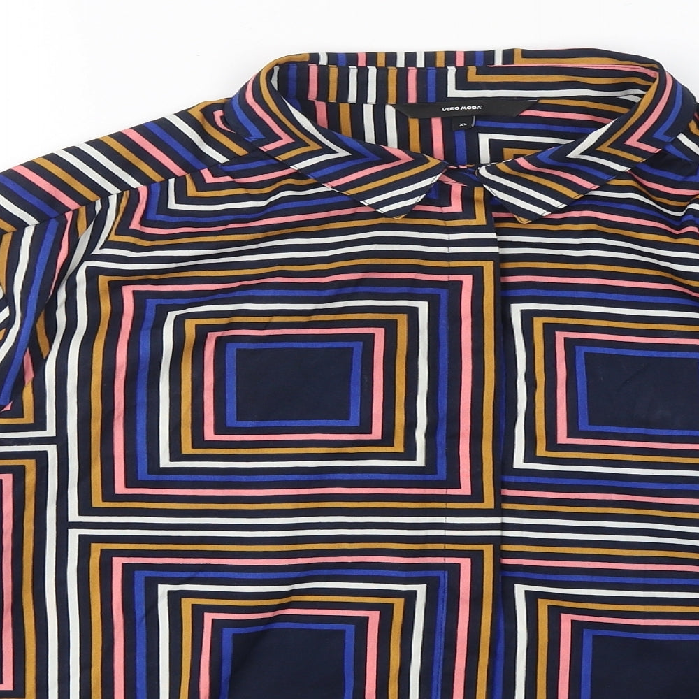 VERO MODA Womens Multicoloured Geometric Polyester Basic Button-Up Size XL Collared