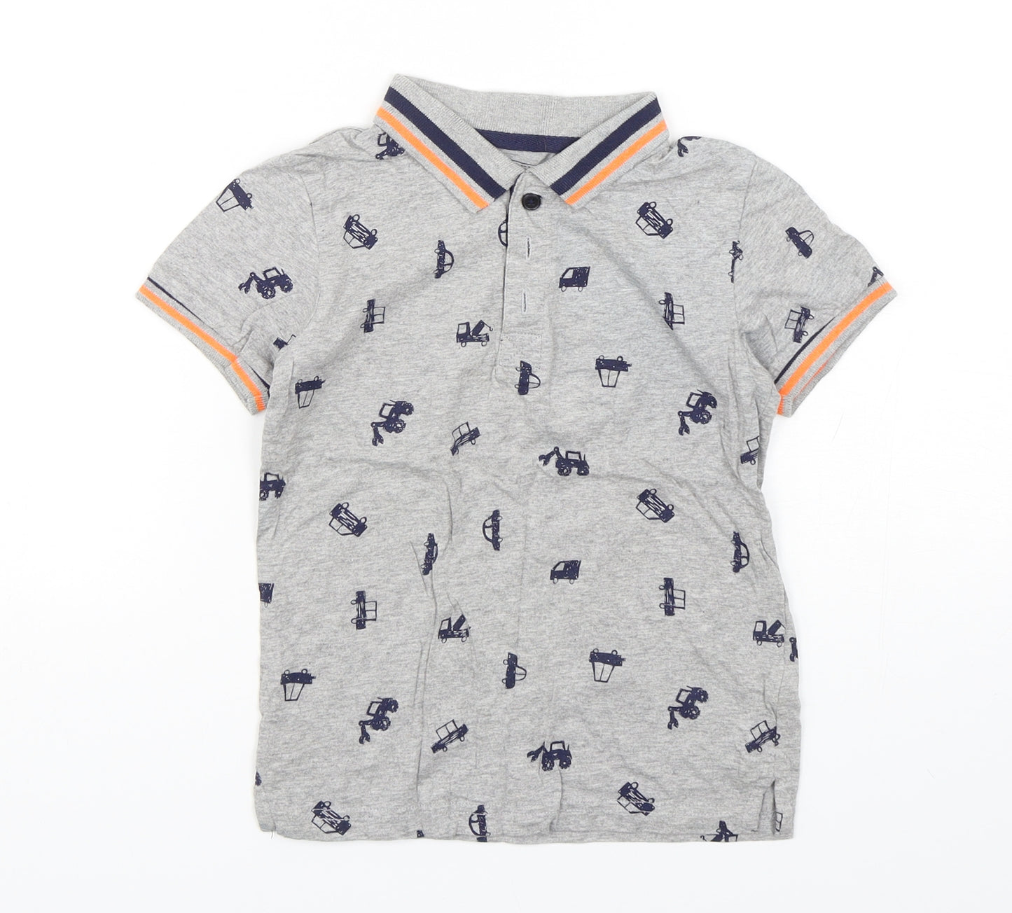 Bluezoo Boys Grey Geometric Cotton Basic Polo Size 5-6 Years Collared Pullover