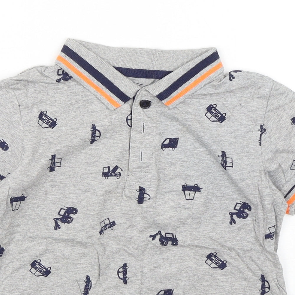 Bluezoo Boys Grey Geometric Cotton Basic Polo Size 5-6 Years Collared Pullover