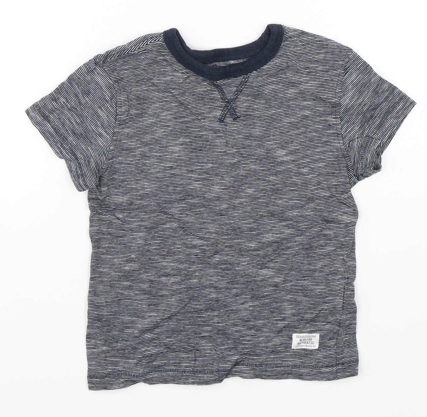 Bluezoo Boys Blue Striped Cotton Basic T-Shirt Size 4-5 Years Round Neck Pullover
