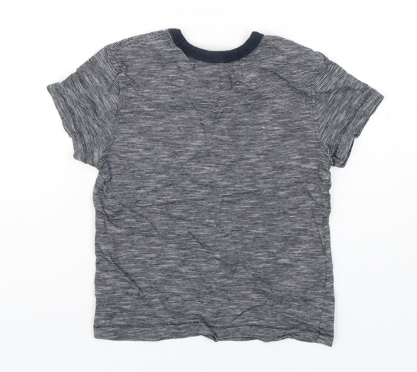 Bluezoo Boys Blue Striped Cotton Basic T-Shirt Size 4-5 Years Round Neck Pullover