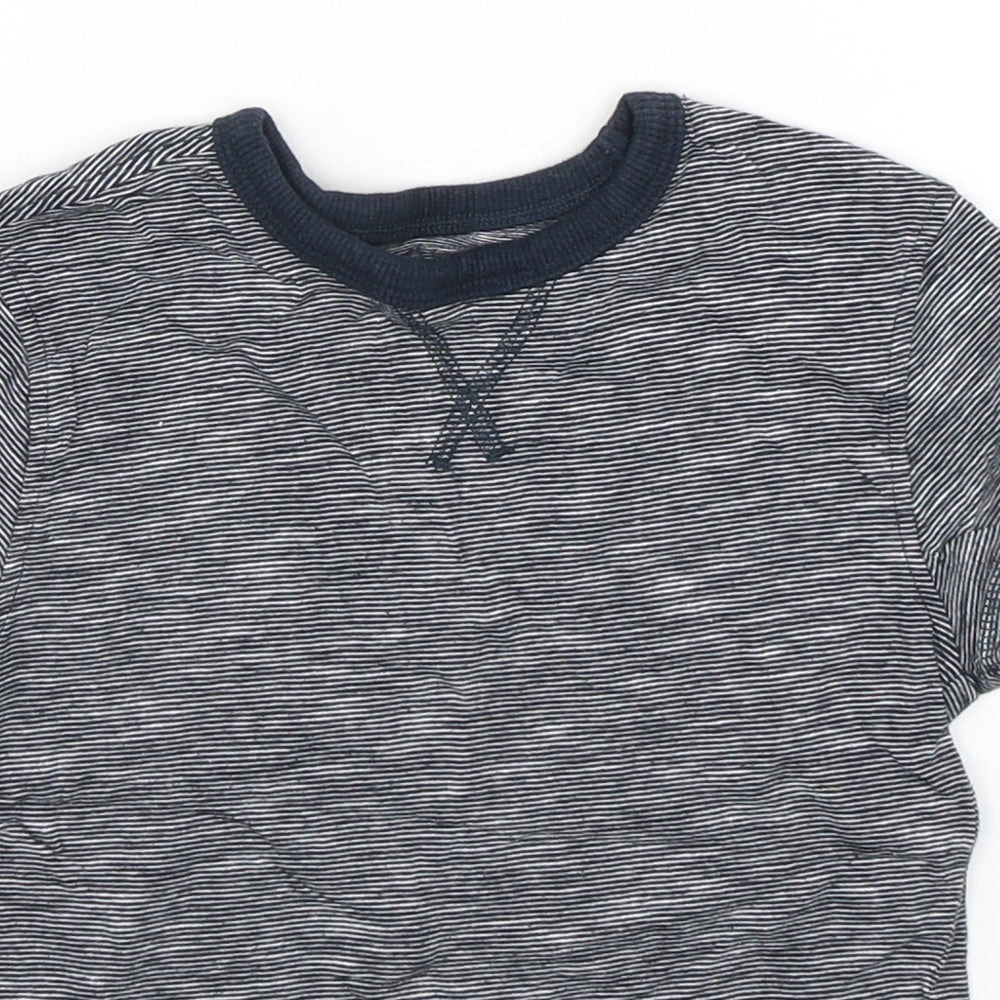 Bluezoo Boys Blue Striped Cotton Basic T-Shirt Size 4-5 Years Round Neck Pullover