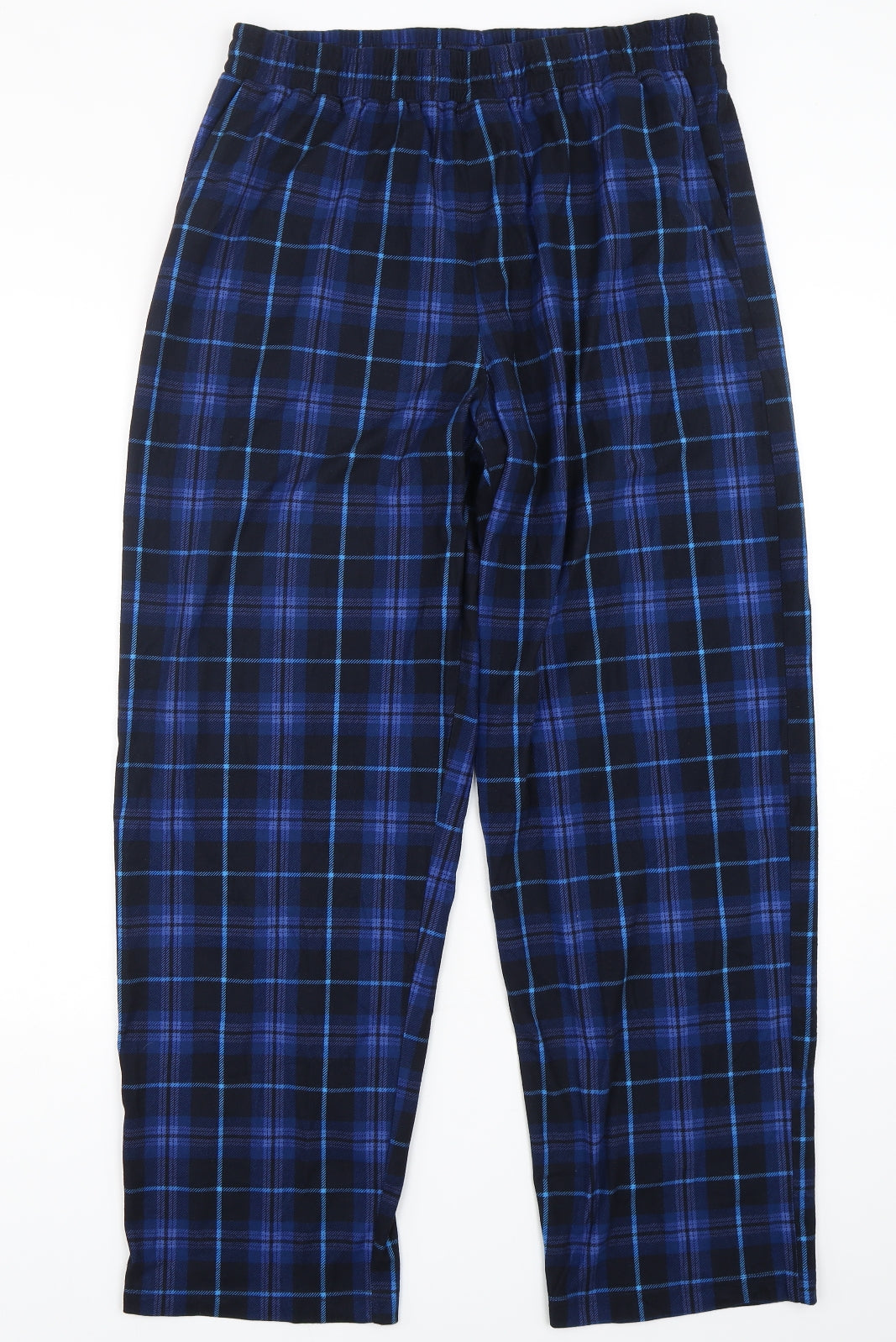 F&F Mens Blue Plaid Polyester  Pyjama Pants Size L