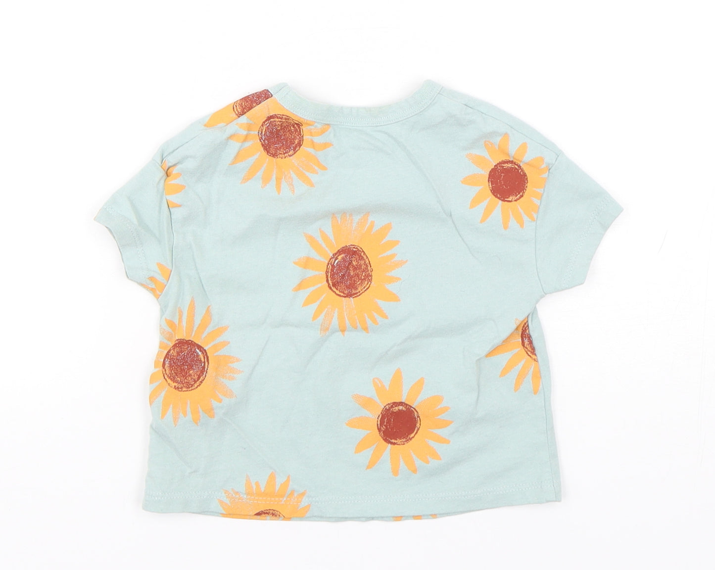 George Baby Green Floral Cotton Basic T-Shirt Size 12-18 Months Round Neck Pullover