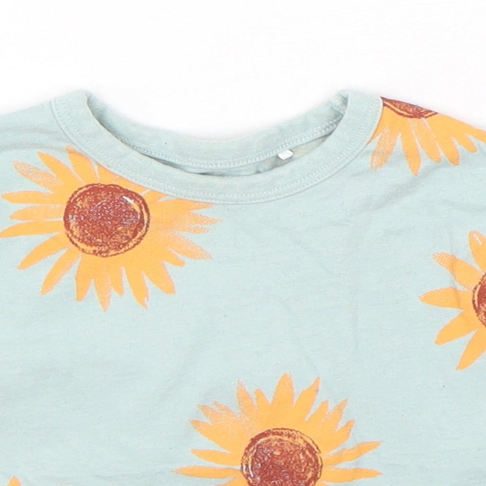 George Baby Green Floral Cotton Basic T-Shirt Size 12-18 Months Round Neck Pullover
