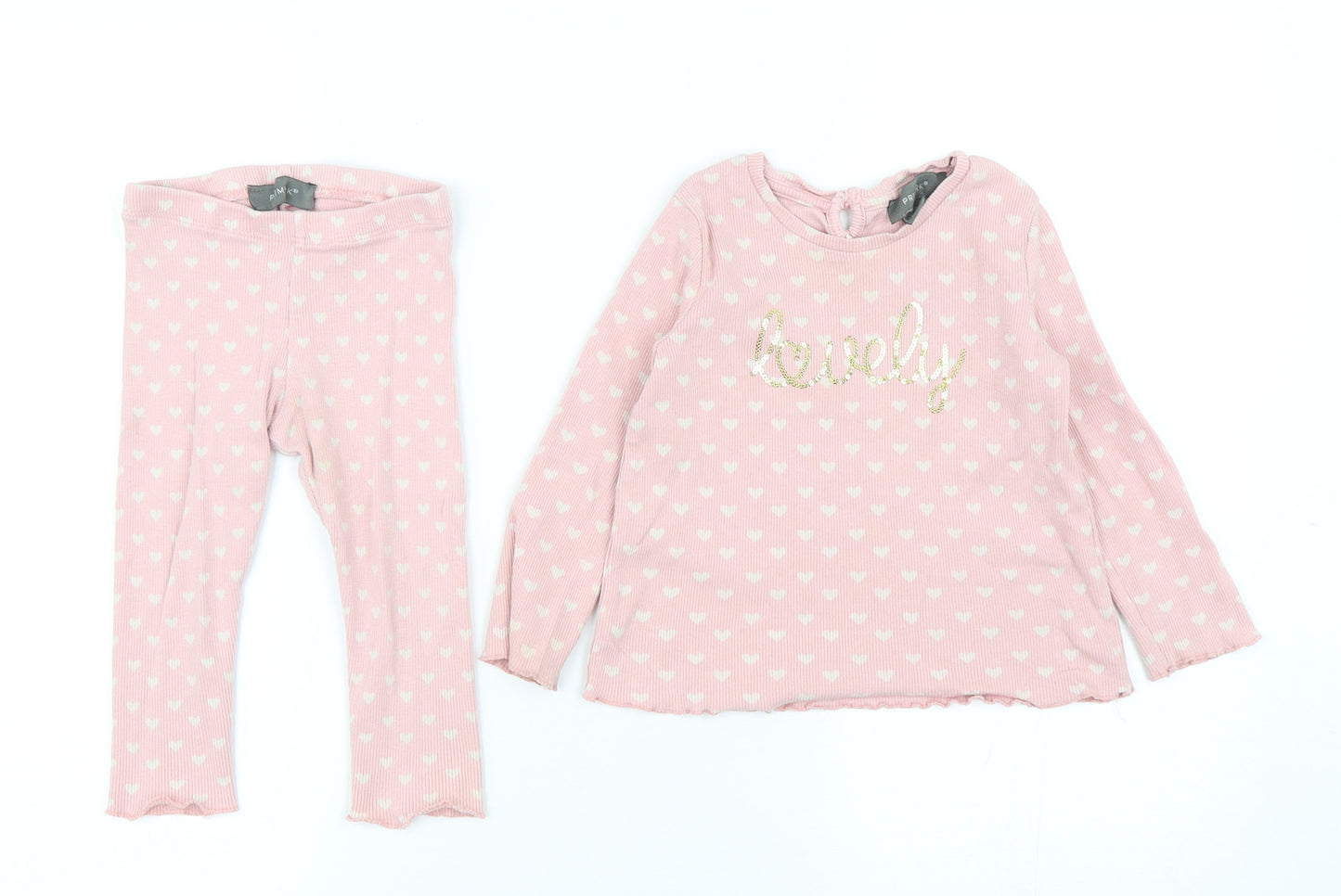 Primark Girls Pink Polka Dot Polyester Trousers Set Outfit/Set Size 12-18 Months  Pullover
