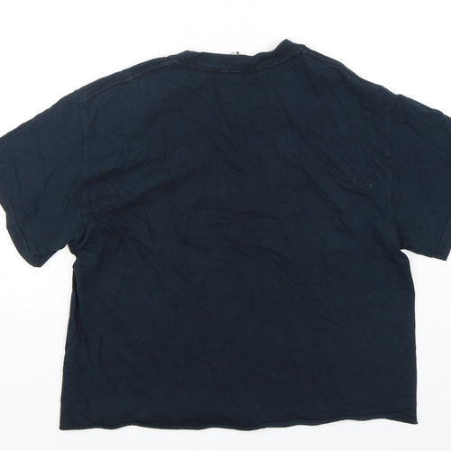 Miss Selfridge Womens Blue  Polyester Cropped T-Shirt Size S Round Neck