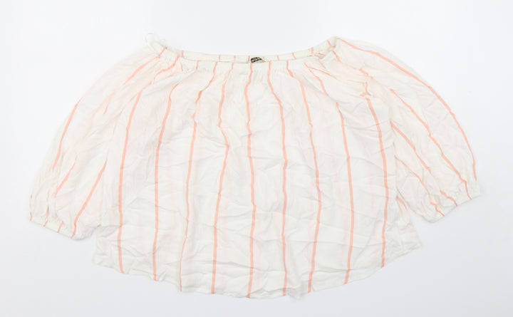 Miss Selfridge Womens Multicoloured Striped Viscose Basic Blouse Size 14 Boat Neck