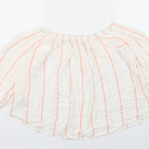 Miss Selfridge Womens Multicoloured Striped Viscose Basic Blouse Size 14 Boat Neck