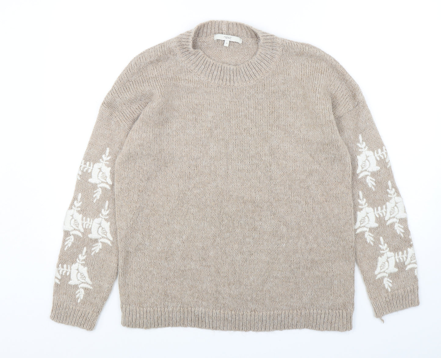 NEXT Womens Beige Mock Neck Floral Acrylic Pullover Jumper Size 10