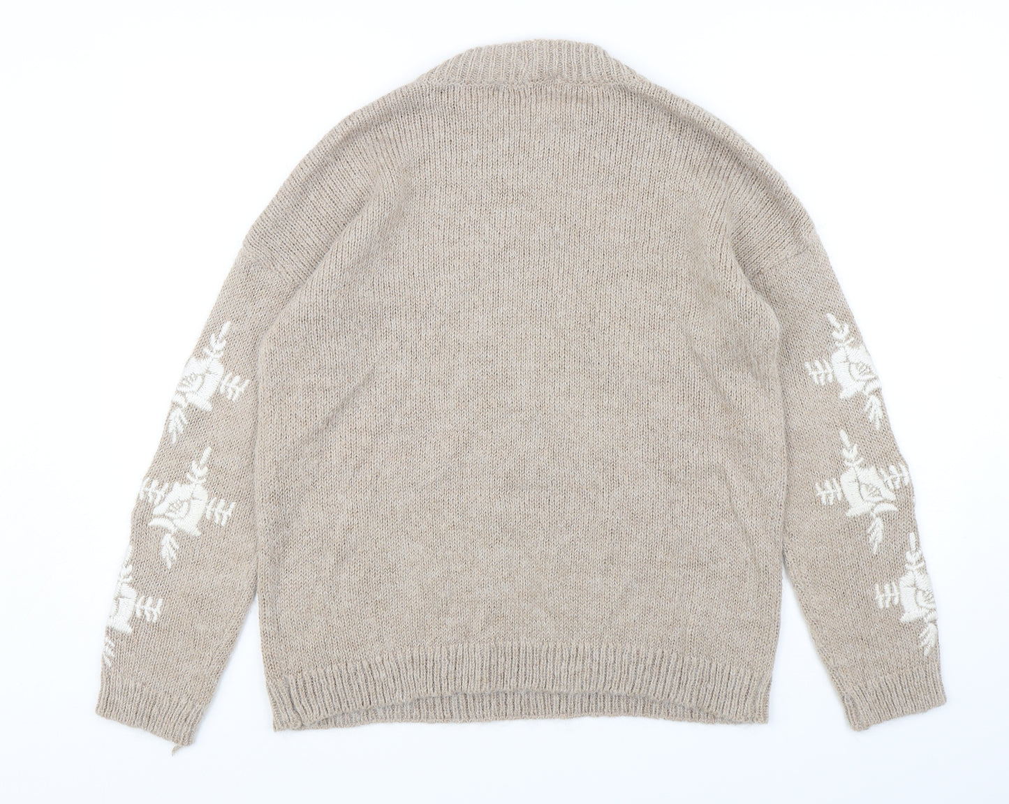 NEXT Womens Beige Mock Neck Floral Acrylic Pullover Jumper Size 10