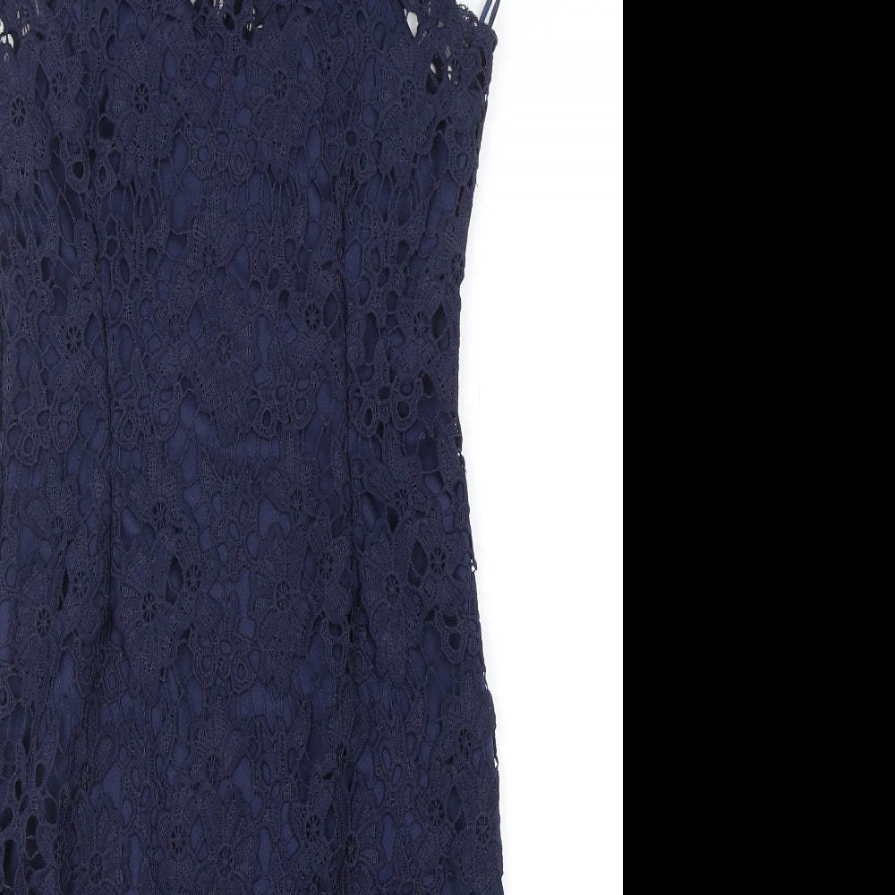 Quiz Womens Blue Floral Polyester Pencil Dress  Size 10  Round Neck