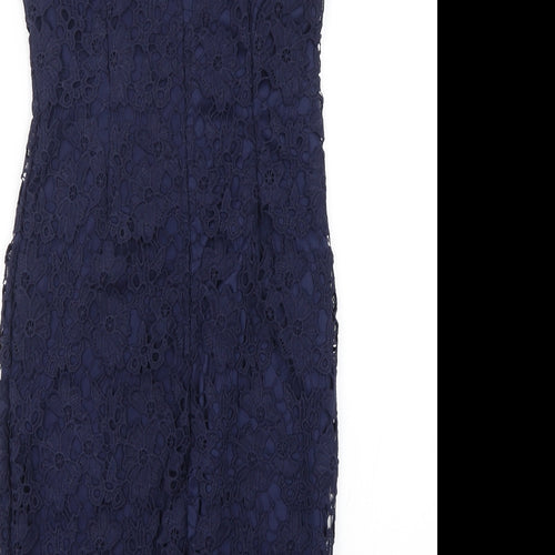 Quiz Womens Blue Floral Polyester Pencil Dress  Size 10  Round Neck