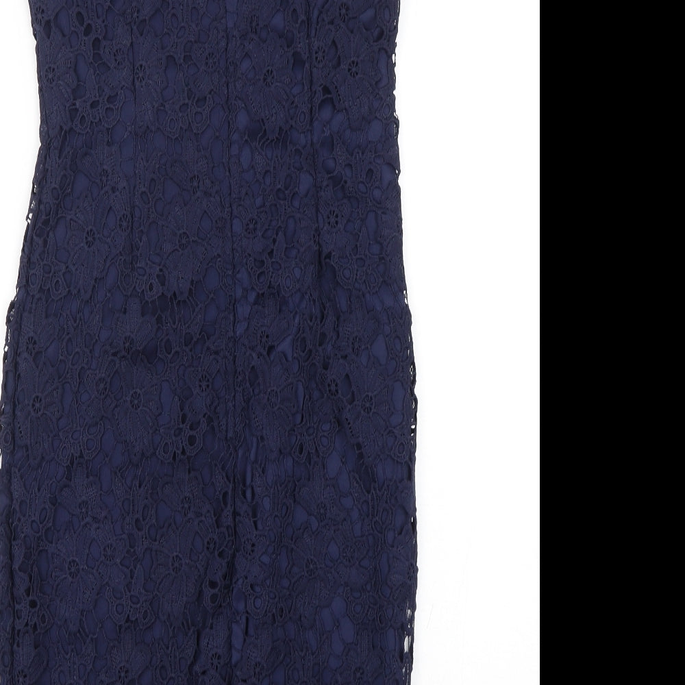 Quiz Womens Blue Floral Polyester Pencil Dress  Size 10  Round Neck