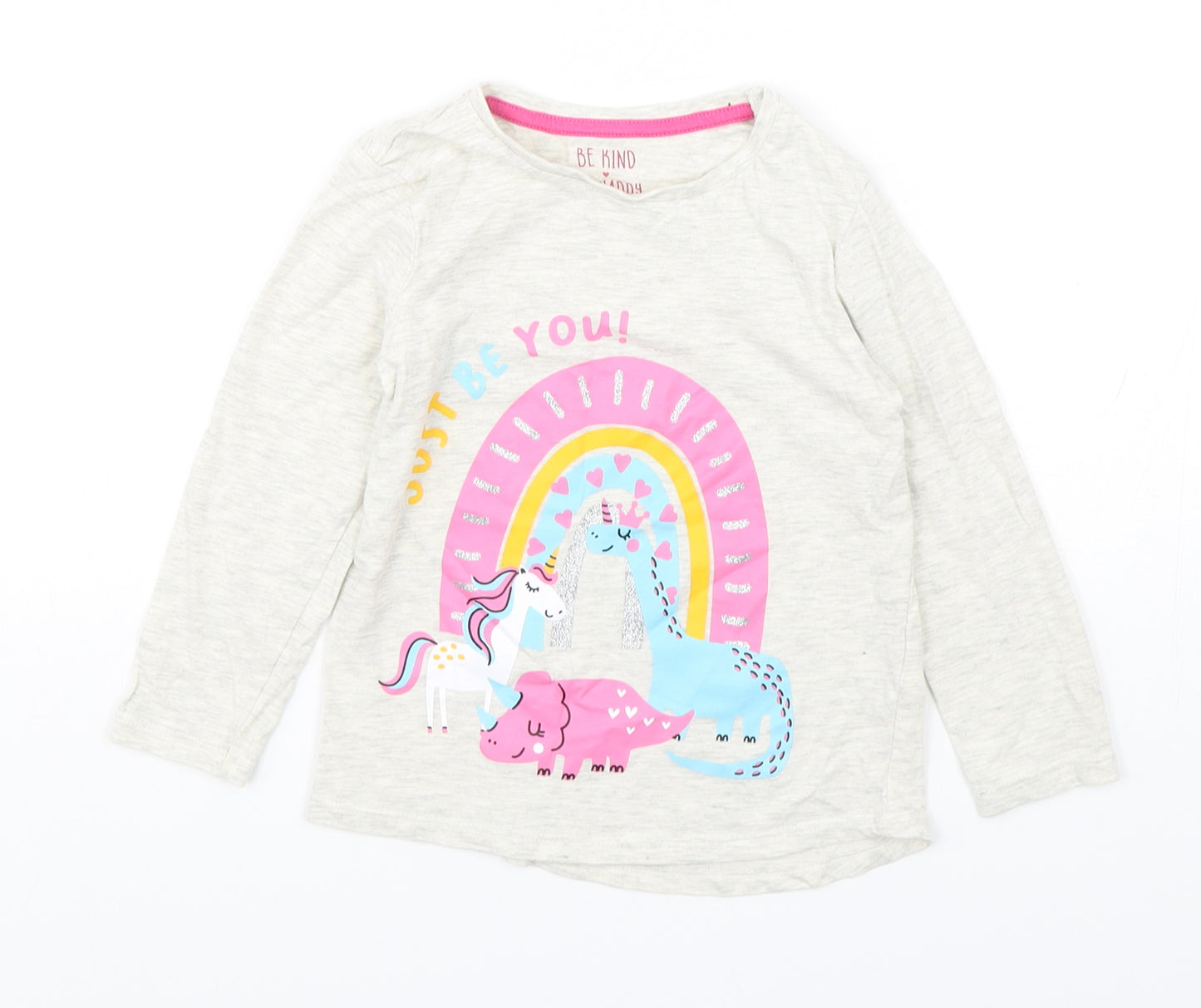 Matalan Girls Grey  Cotton Basic T-Shirt Size 4-5 Years Round Neck Pullover - Unicorn