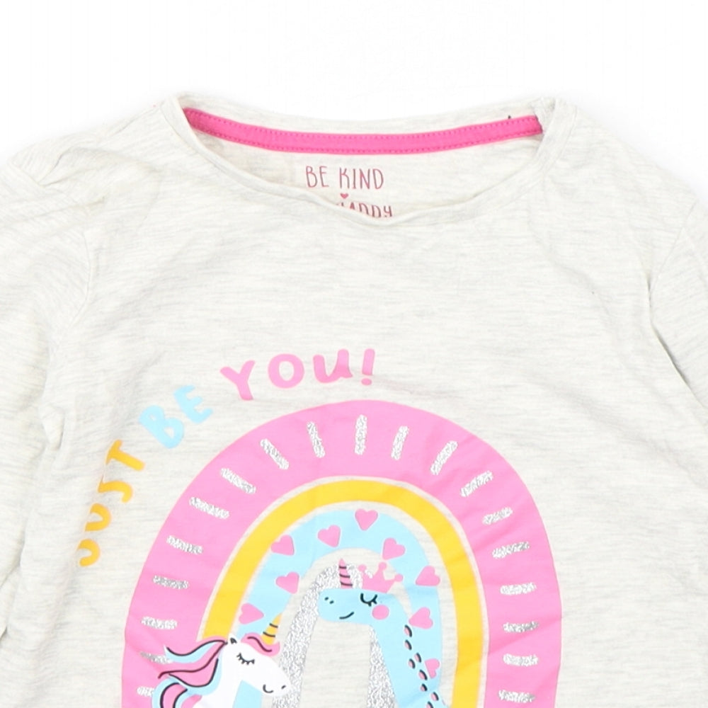 Matalan Girls Grey  Cotton Basic T-Shirt Size 4-5 Years Round Neck Pullover - Unicorn