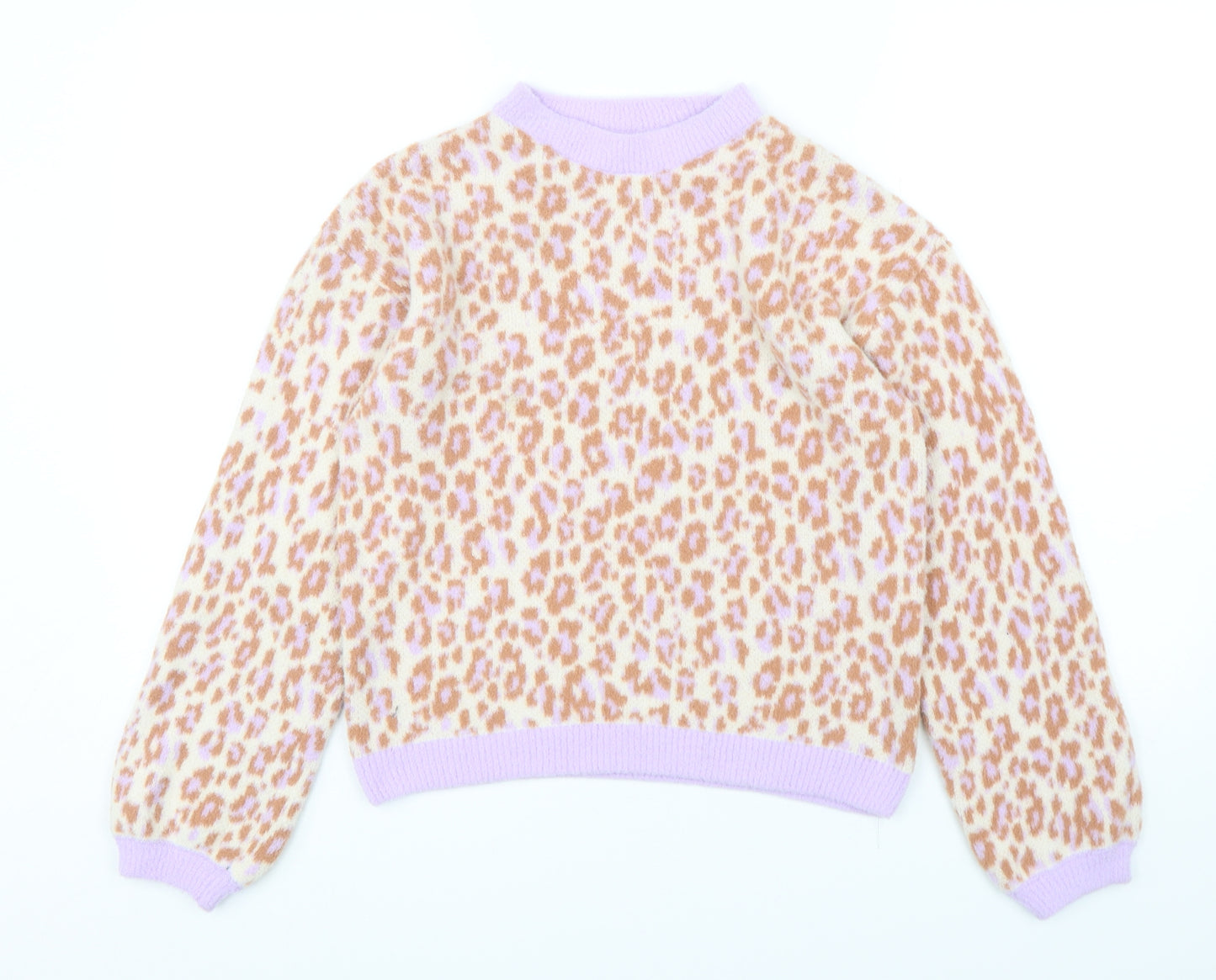Marks and Spencer Girls Multicoloured Mock Neck Animal Print Polyamide Pullover Jumper Size 13-14 Years  Pullover