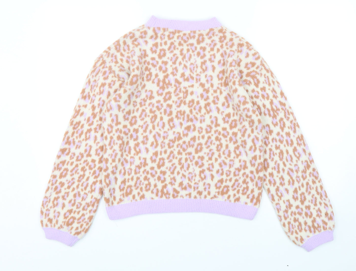 Marks and Spencer Girls Multicoloured Mock Neck Animal Print Polyamide Pullover Jumper Size 13-14 Years  Pullover